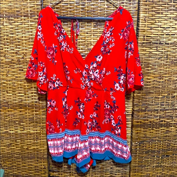 EUC Trixxi Striped red blue zip up open back romper XL - Picture 1 of 10
